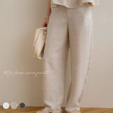 NOAHL｜《1枚3,490円→2点50%OFFクーポン利用》【メール便】MIX リネン カーブパンツ レディース パンツ ボトム カーブ リネンライク ワイドパンツ ワイド ライトベージュ ベージュ ブラック 黒 春 夏 秋 ノアル 250430【予約 5月20日から3営業日で発送】