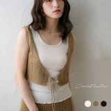 NOAHL｜【メール便】クロシェ ビスチェ トップス レディース ノースリ クロシェ編み ベスト リボン レイヤード アイボリー ブラウン ブラック 黒 大人 ノアル 250514【予約 5月30日から3営業日で発送】
