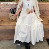 NOAHL｜ティアード ワンピース ロング レディース キャミワンピース 肩紐 フレア ホワイト ブラック 白 黒 夏 240528