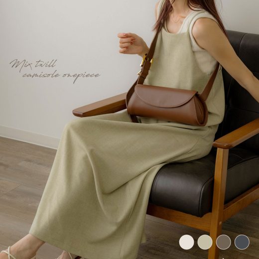 NOAHL｜《4,490円→50％offクーポン利用》【メール便】MIX ツイル ワンピース レディース キャミワンピ ロング アシンメトリー ナロー ブラック 春 夏 250120【予約 ピスタチオS 6月10日 ベージュM ピスタチオM ブラウンS 5月30日から3営業日で発送】