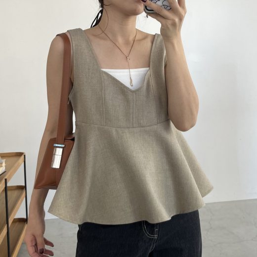 CAPRICIEUX LE'MAGE 【C.L】【セットアップ対応】ペプラムトップス カプリシュ　レマージュ トップス シャツ・ブラウス ベージュ ブラック【送料無料】