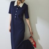 ADAM ET ROPE’ FEMME 【WEB限定】ハーフスリーブポロシャツワンピース アダムエロペ ワンピース・ドレス シャツワンピース ネイビー グレー ブラック【送料無料】