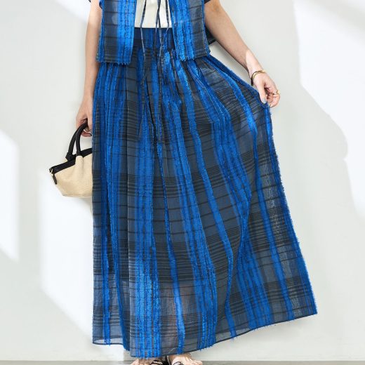 【SALE／20%OFF】NOLLEY'S 《セットアップ対応》KIRYUチェック柄カットジャガードスカート ノーリーズ スカート ロング・マキシスカート ブルー【送料無料】