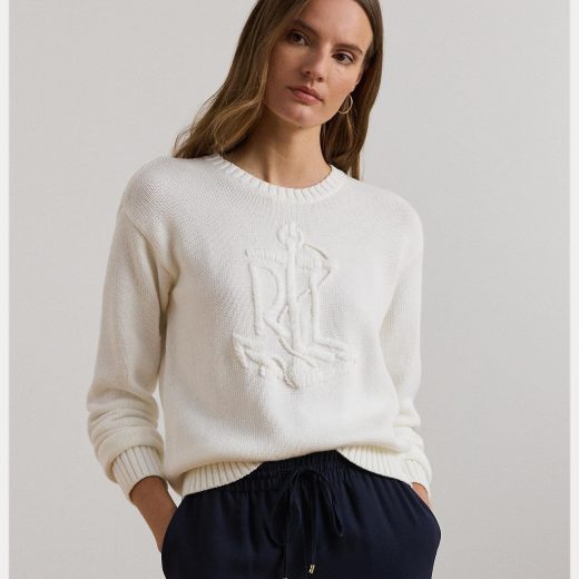 LAUREN RALPH LAUREN アンカーロゴ コームド コットン セーター ラルフローレン トップス ニット ホワイト【送料無料】