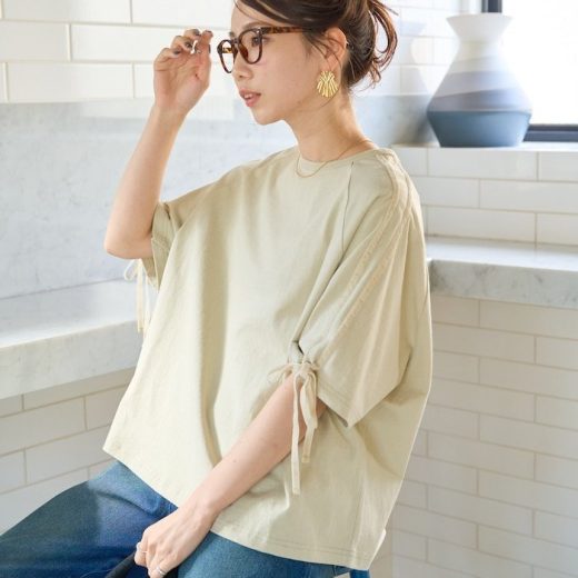 FREAK'S STORE 袖 ベロア リボン ライン 半袖 ラグラン Tシャツ【限定展開】 25SS フリークスストア トップス カットソー・Tシャツ グレー ベージュ ネイビー ブラック ブルー【送料無料】