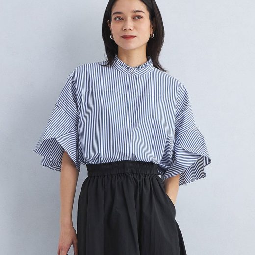 UNITED ARROWS green label relaxing フレアスリーブ クロップド シャツ -マシンウォッシャブル・UVカット- ユナイテッドアローズ グリーンレーベルリラクシング トップス シャツ・ブラウス グレー ホワイト【送料無料】