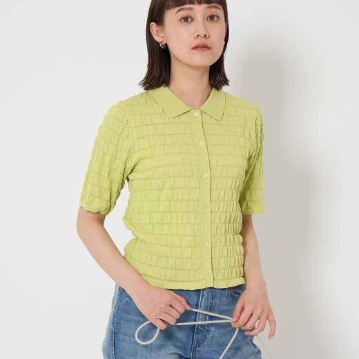 UNITED ARROWS green label relaxing シャーリング ポロニット カーディガン -ウォッシャブル- ユナイテッドアローズ グリーンレーベルリラクシング トップス カーディガン イエロー ホワイト ネイビー【送料無料】
