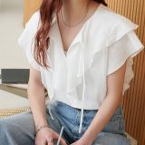 Discoat フリルブラウス ディスコート トップス シャツ・ブラウス ブラック ブルー ホワイト【送料無料】