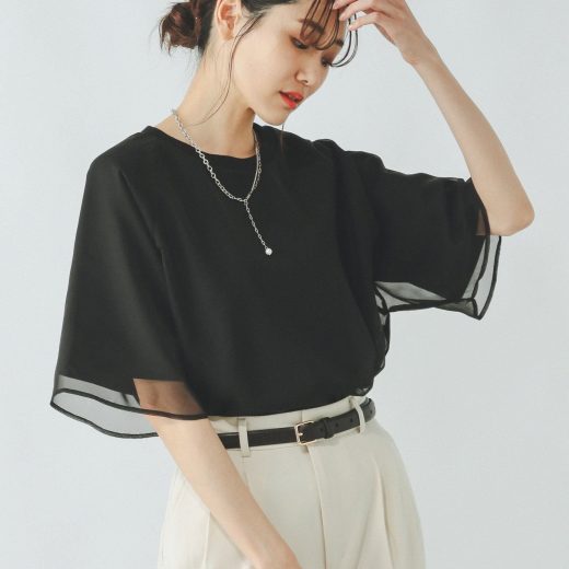 GLOBAL WORK シフォンドッキング7分袖/325954 グローバルワーク トップス カットソー・Tシャツ グレー ホワイト ブラック【送料無料】