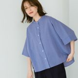 【SALE／20%OFF】studio CLIP シングルガーゼドルマン5分袖バンドシャツ スタディオクリップ トップス シャツ・ブラウス ブルー ベージュ オレンジ【送料無料】