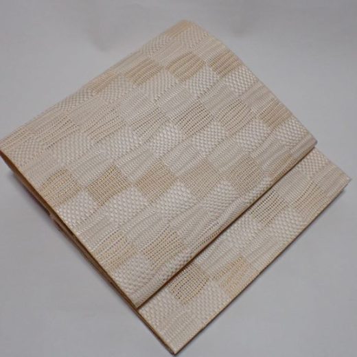 夏用正絹名古屋帯／ベージュ地に金／和服的腰帯