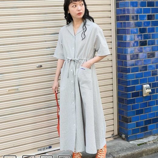 THOUSAND MILE 別注 シアサッカー ストライプ シャツワンピース 25SS フリークスストア ワンピース・ドレス ワンピース グレー ブルー【送料無料】