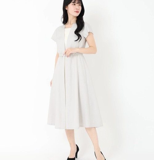 STRAWBERRY-FIELDS センタープリーツ半袖ワンピース ストロベリーフィールズ ワンピース・ドレス ワンピース ピンク ブラック グレー ネイビー【送料無料】
