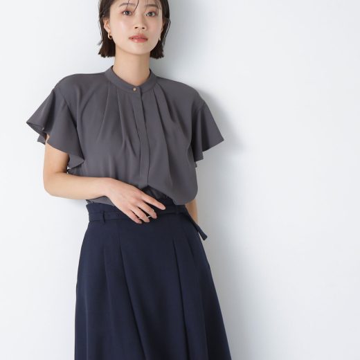 NATURAL BEAUTY BASIC フリルスリーブメタルポイントブラウス ナチュラルビューティベーシック トップス シャツ・ブラウス グレー ピンク ホワイト【送料無料】