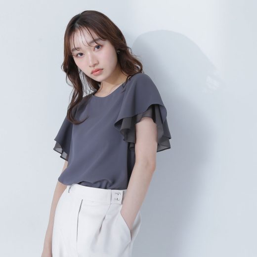 NATURAL BEAUTY BASIC シアーレイヤードフレアブラウス ナチュラルビューティベーシック トップス シャツ・ブラウス グレー ホワイト ブルー【送料無料】