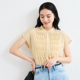 VIS 【接触冷感/洗える】気流染めスモッキングブラウス ビス トップス シャツ・ブラウス ブラック ホワイト ピンク ブルー イエロー【送料無料】