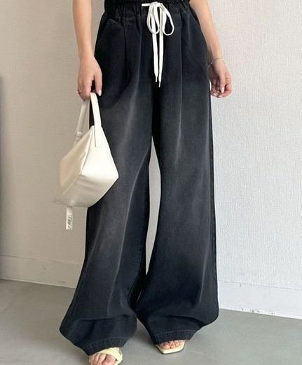 LILY BROWN ワイドレッグイージーデニムパンツ リリーブラウン パンツ ジーンズ・デニムパンツ ブラック ブラウン イエロー【送料無料】