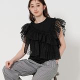 UNITED ARROWS プリーツフリル コンビ カットソー BLK ユナイテッドアローズ トップス カットソー・Tシャツ【送料無料】