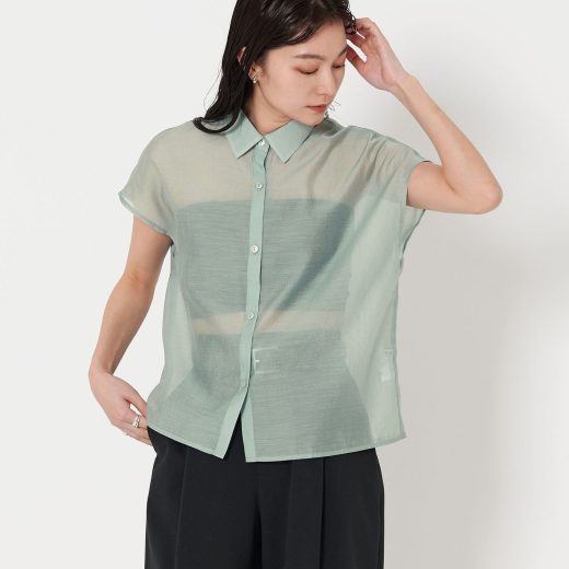 MARW UNITED ARROWS ＜MARW UNITED ARROWS＞フレンチスリーブ シアー シャツ ユナイテッドアローズ トップス シャツ・ブラウス ブラック ホワイト【送料無料】