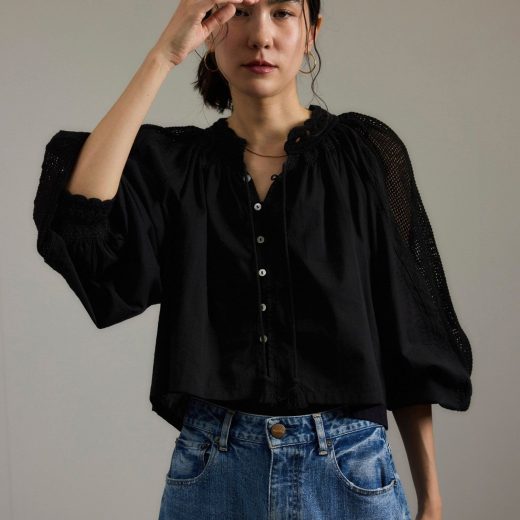 SALON adam et rope' 【WEB限定】レースアクセントボリュームスリーブブラウス サロン アダム エ ロペ トップス シャツ・ブラウス ブラック ホワイト【送料無料】