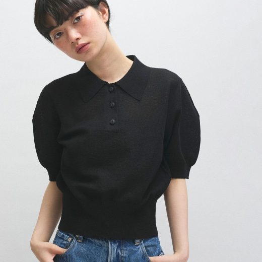 ADAM ET ROPE' FEMME ラミーニットポロシャツ アダムエロペ トップス ポロシャツ ネイビー ブルー ブラック【送料無料】
