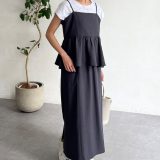 Chez toi 【着回し力抜群】【大人かわいく体型カバー】キャミペプラム×タイトスカート シェトワ ワンピース・ドレス その他のワンピース・ドレス グレー ホワイト ベージュ【送料無料】