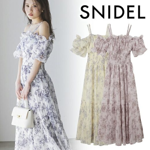 【期間限定10%OFF+エントリーでP2倍】【即日発送】SNIDEL スナイデル Sustainableオフショルギャザーワンピース SWFO252063 25SS 2025春夏 新作 キャンセル返品不可