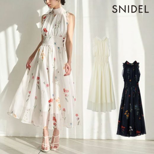 【新作10%OFF】 スナイデル SNIDEL ワンピース 25春夏 バックリボンシフォンワンピース 8月中旬～9月上旬予約 ロング丈 ノースリーブ ドレス 花柄 swfo252071