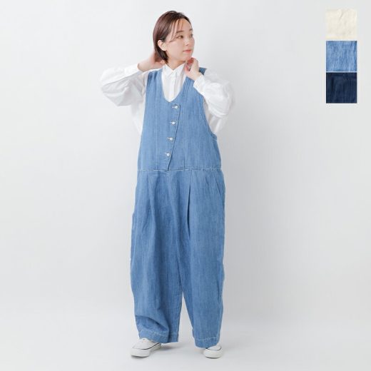 tumugu ツムグ コットン リネン デニム オールインワン tb24433-kk 2025ss新作 レディース