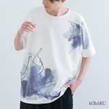 Tシャツ トップス メンズ ユニセックス 春 夏 カットソー 半袖 五分袖 ドルマン アシンメトリー 線画 ペイント プルオーバー 配色 タック オシャレウォーカー※メール便可※【10】