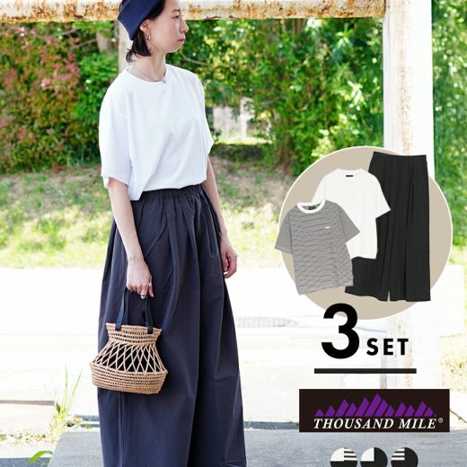 ＼期間限定10%OFFクーポン／サウザンドマイル THOUSAND MILE 【3点セット】 ショートスリーブ 半袖Tシャツ セット & ロングパンツ ワイドパンツ レディース TM251AK50982＜別注＞0129