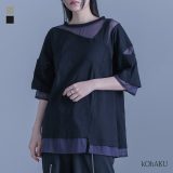 Tシャツ レディース トップス カットソー プルオーバー クルーネック 半袖 五分袖 無地 綿100％ メッシュ シアー 異素材 切替 バイカラー スラッシュ開き カットアウト 肌見せ 重ね着風 春 夏 オシャレウォーカー※メール便可※【10】