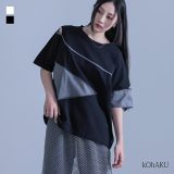 【全品送料無料】Tシャツ レディース トップス 春 夏 カットソー 半袖 五分袖 バイカラー アシメ カットアウト ファスナー 綿100％ オシャレウォーカー※メール便可※【10】