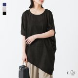 【全品送料無料】『アシメヘムライン風合いスラブニットソー』[n’OrLABEL Tシャツ ニットカットソー レディース 春夏 トップス 半袖 五分袖 クルーネック ドルマン サマーニット ドレープ 変形 アシンメトリー]※メール便可※【10】