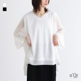 シャツ 襟付きシャツ トップス レディース Tシャツ カットソー シフォン ドルマンシルエット Vネック ドッキング シアー 羽織 七分袖 ゆったり 胸ポケット 落ち感 抜け感 ジョーゼット 春 夏 オシャレウォーカー※メール便可※【10】