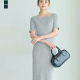 【クーポン利用で4,950円 5/8(木)12時40分~23時59分まで】リブオフショルワンピース ｜ レディース ワンピース マキシ ニットワンピース ニット 半袖 小さいサイズ フリーサイズ ロング ロングワンピ 夏 ｜【宅配便】(一部予約6月16日~20日以内順次発送)