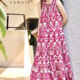 【再入荷♪4/13 20時】（S~2L対応）異国を旅するダマスク柄ミディアムワンピース（紐リボン付き）