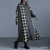【送料無料】ワンピース ロングワンピース シャツワンピース シャツワンピ レディース 春 秋 冬 長袖 チェック柄 ストライプ柄 無地 アシンメトリー 異素材 レイヤード ゆったり 大きいサイズ 体型カバー【メール便不可】【20】