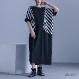 【5/16 12:59迄クーポンで20％OFF】『ボーダー柄切り替えコクーンワンピース』[kOhAKU ロング ワンピース レディース 春夏 半袖 五分袖 カットワンピース カットワンピ 配色 切替 ドルマン アシメ襟 デザイン襟 ボーダー柄 コクーン モード]※メール便可※【10】
