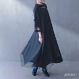 ワンピース アシメワンピース レディース 春 夏 秋 ロング丈 スタンドネック 五分袖 七分袖 異素材 ドッキング メッシュ チュール 無地 シアー 透け感 オケージョン 二次会 結婚式 オシャレウォーカー【メール便不可】【20】