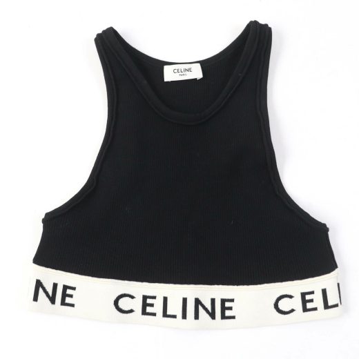 美品☆CELINE セリーヌ 2A68L372N コットン リブロゴクロップド丈 アスリートブラ トップス ブラック XS イタリア製 正規品 レディース【中古】