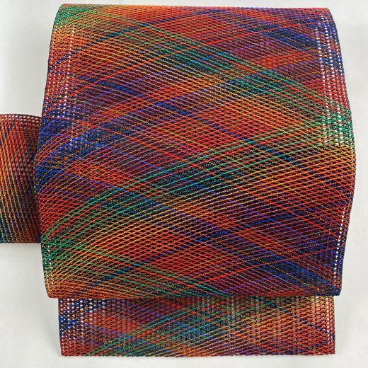 名古屋帯 美品 秀品 夏帯 斜め格子 赤 正絹 【中古】 msp30