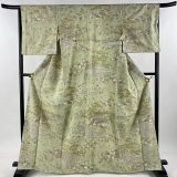 訪問着 身丈165.5cm 裄丈65cm M 袷 青山みとも 松竹梅 建物 金糸 刺繍 薄緑 正絹 美品 逸品 【中古】