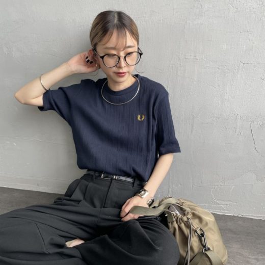 【送料無料】 FRED PERRY フレッドペリー 別注 ランダムリブ ワンポイント刺繍Tシャツ FPW-25S-013-JF レディース トップス 半袖 2025SS 8/10 全3色