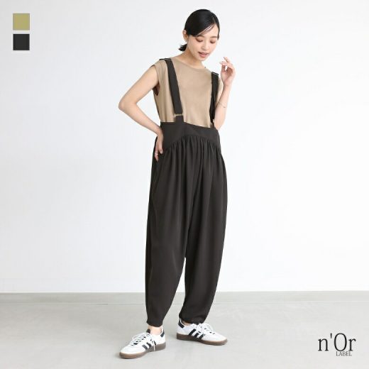 【7/2 9:59迄クーポンで1,000円OFF】サロペット パンツ レディース ボトムス サロペ サロペットパンツ オールインワン つなぎ テーパード テーパードパンツ バルーンパンツ ロング ギャザー ゆったり 大きいサイズ 体型カバー 春 夏 無地【メール便不可】【20】