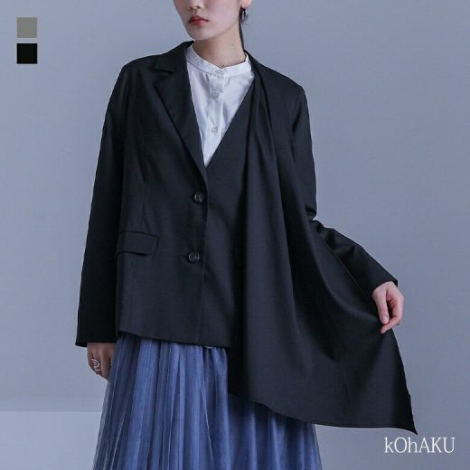 【送料無料】ジャケット レディース アウター ライトアウター ストール付き 2way 取り外し可能 長袖 アシンメトリー アシメ テーラードジャケット 羽織り ストール ノーカラー オシャレウォーカー【メール便不可】【30】
