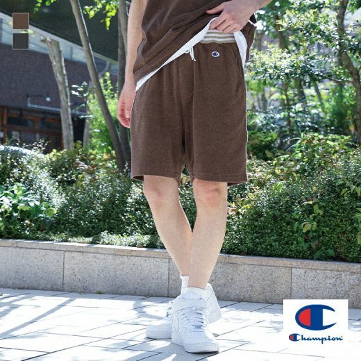 【全品送料無料】ハーフパンツ ボトムス ショートパンツ メンズ Champion 半ズボン 半パン パイル生地 コットン混 セットアップ対応 ウエストゴム ロゴ カジュアル 春 夏 オシャレウォーカー【メール便不可】【30】
