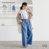 【送料無料】『接触冷感ノースリーブカットソー×ドルマンスラブカットカーディガン×サスペンダー付きパンツコーデ3点SET』[3点コーデセット 2025 レディース カットソー カーディガン デニム]【メール便不可】【40】