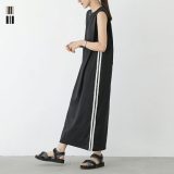 【6/25 23:59迄クーポンで10％OFF】ワンピース レディース ドレス ロング丈 ノースリーブ ワンピ ライン シンプル 配色 クルーネック タック 配色 ロングワンピース 無地 カジュアル モード スポーティ 可愛い系 夏 オシャレウォーカー【メール便不可】【30】