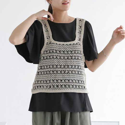 【6/2 12:59迄クーポンで10％OFF】レディース ビスチェ トップス ベスト フリンジ クロシェ編み風 レース 重ね着 レイヤード 透かし編み ナチュラル ジレ クロシェ編み 春 夏 オシャレウォーカー※メール便可※【10】